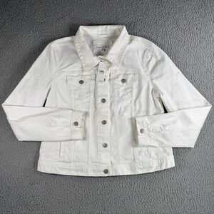 LOFT Made And Loved Denim Jacket Womens L White Button Up Stretch Casual NWT